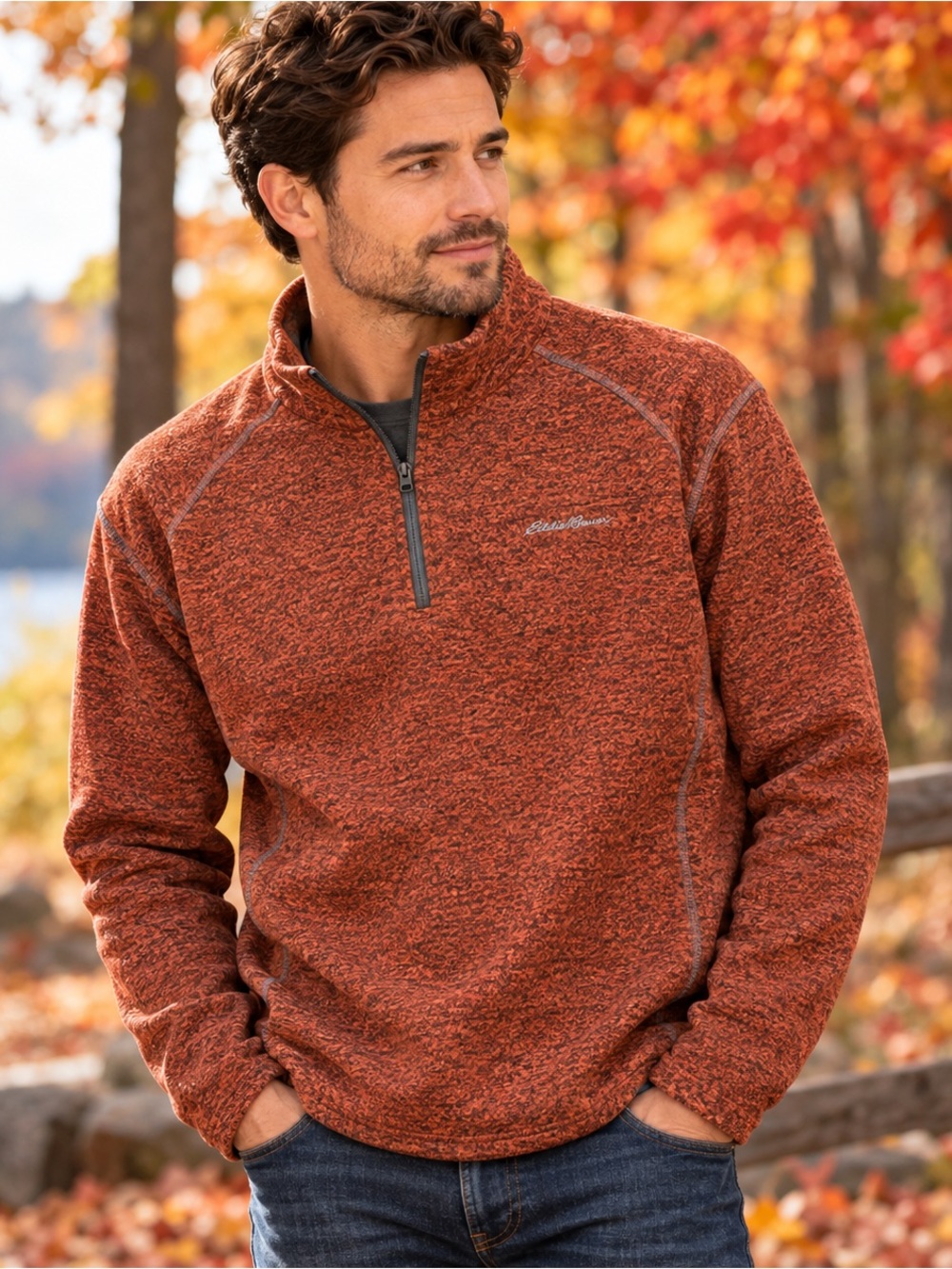 Eddie Bauer Men’s 2XL Orange Heather Quarter Zip Fleece Pullover Outdoor